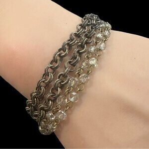 Vintage JW Multi-Strand Chain & Crystal Bracelet With Toggle Clasp
